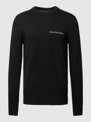 Dzianinowy sweter z nadrukiem Calvin Klein Jeans czarny