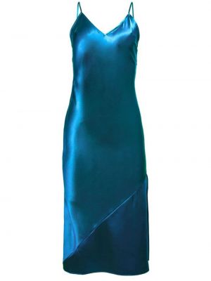 Šilkinis suknele kokteiline satininis Fleur Du Mal mėlyna