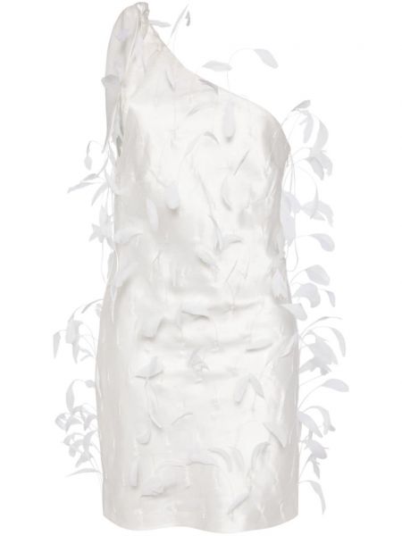 Šaty na jedno rameno z peří Cult Gaia bílé