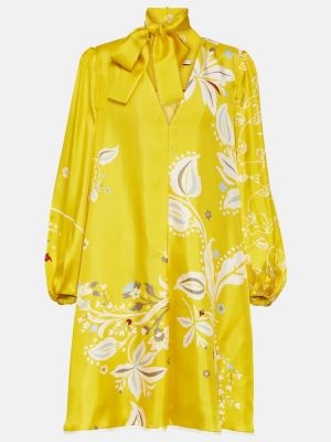 Jedwabna sukienka w kwiatki Dorothee Schumacher żółta