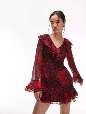 Платье с v-образным вырезом с рюшами Topshop красное