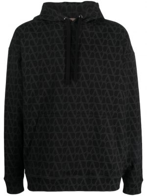 Raštuotas medvilninis džemperis su gobtuvu Valentino Garavani juoda