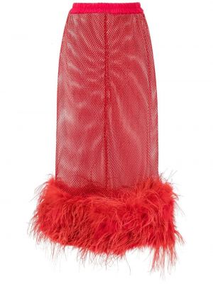 Caurspīdīgs maxi svārki ar spalvām Atu Body Couture sarkans