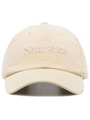 Памучна шапка с козирки бродирана Nanushka жълто