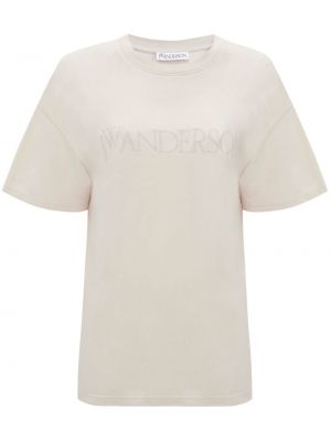 Bavlněné tričko s výšivkou Jw Anderson béžové