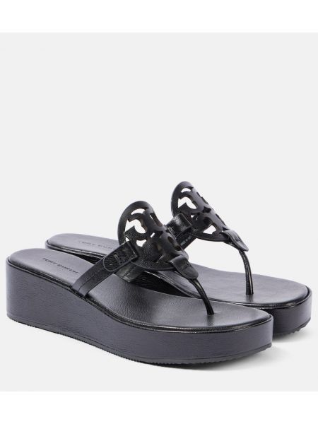 Platform læder stringtrusser Tory Burch sort