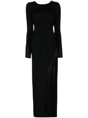 Viskózové šněrovací večerní šaty s dlouhými rukávy Ronny Kobo - černá