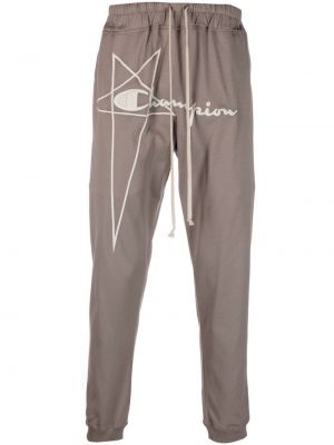 Bavlněné sportovní kalhoty s výšivkou Rick Owens X Champion šedé
