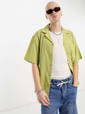 Хлопковая рубашка ретро Reclaimed Vintage зеленая