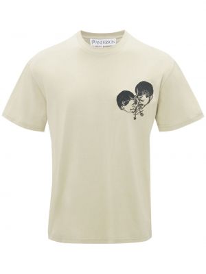 T-shirt brodé en coton à imprimé Jw Anderson beige