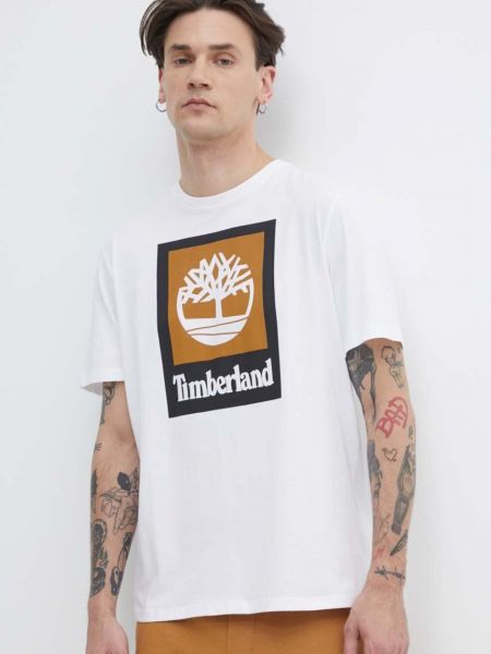 Koszulka bawełniana z nadrukiem Timberland biała