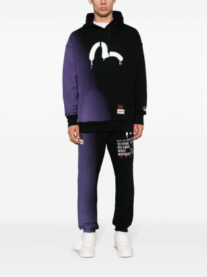 Gradienta krāsas kokvilnas kapučdžemperis ar apdruku Evisu