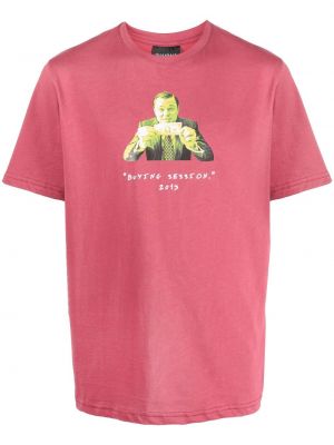 Koszulka bawełniana z nadrukiem Throwback różowa