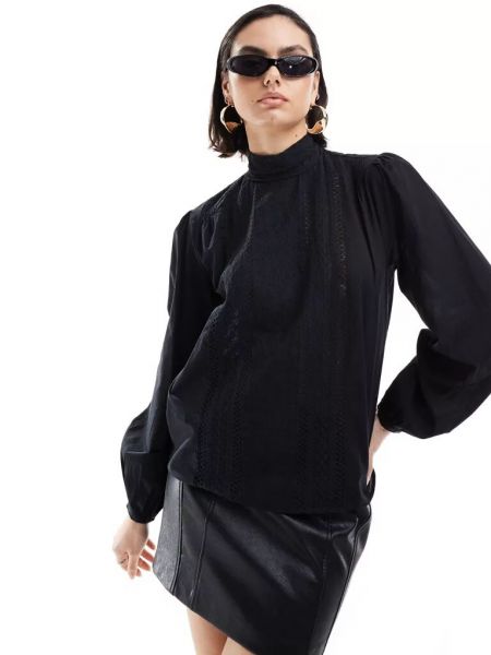 Кружевная блузка с высоким воротником Asos черная