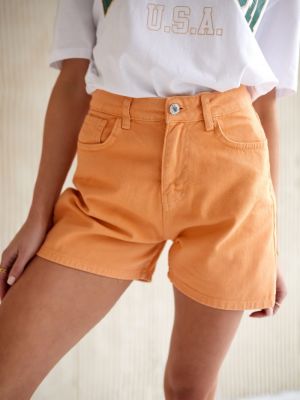 Kratke jeans hlače z visokim pasom Fasardi oranžna