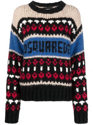 Pletený sveter s výšivkou Dsquared2 čierna