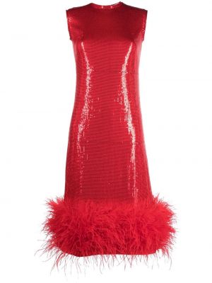 Koktejl obleka s cekini s perjem Atu Body Couture rdeča