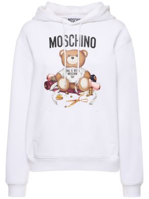 Džerzej bavlnená mikina s kapucňou s potlačou Moschino biela