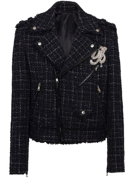 Tweed karierte lange jacke Balmain schwarz