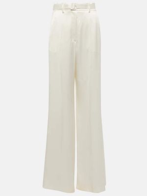 Μεταξωτό παντελόνι με ψηλή μέση σε φαρδιά γραμμή Gabriela Hearst λευκό