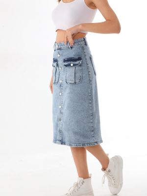 Traper suknja visoki struk s gumbima s džepovima Bi̇keli̇fe plava