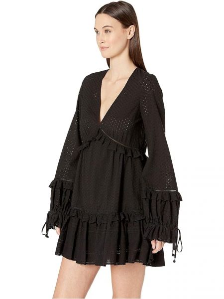 Черное длинное платье с вышивкой с длинным рукавом Jonathan Simkhai