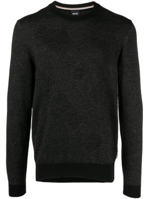 Volneni pulover z okroglim izrezom Boss črna