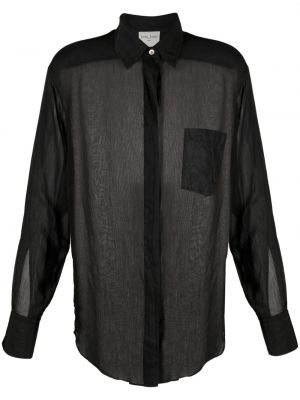 Прозрачна памучна копринена риза Forte_forte черно
