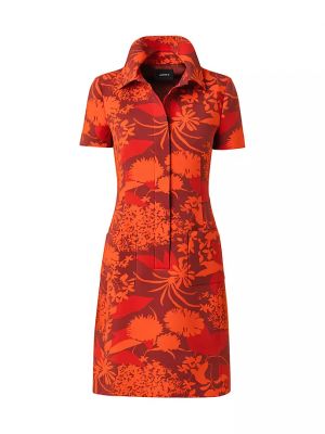 Шерстяное платье-рубашка в цветочек с принтом Akris красное