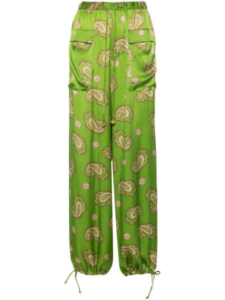 Pantaloni largi de mătase Alemais verde