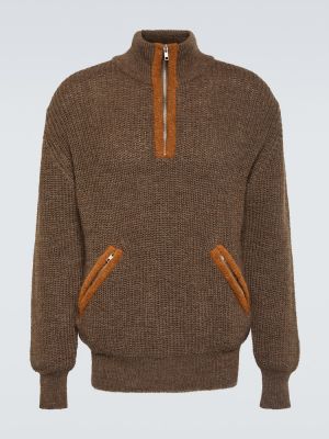 Vlnený sveter na zips Ranra hnedá