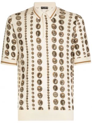 Dryžuotas šilkinis polo marškinėliai Dolce & Gabbana balta