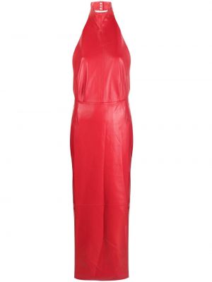 Sukienka długa z otwartymi plecami skórzana Jacob Lee czerwona