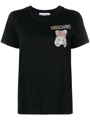 T-shirt con stampa con scollo tondo Moschino nero