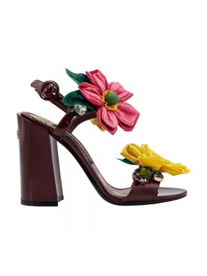 Sandały skórzane w kwiatki Dolce And Gabbana czerwone