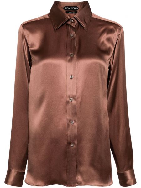 Hodvábna saténová košeľa Tom Ford hnedá