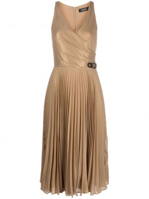 Sukienka koktajlowa plisowana Lauren Ralph Lauren złota