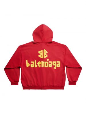 Kapučdžemperis ar rāvējslēdzēju ar apdruku Balenciaga sarkans