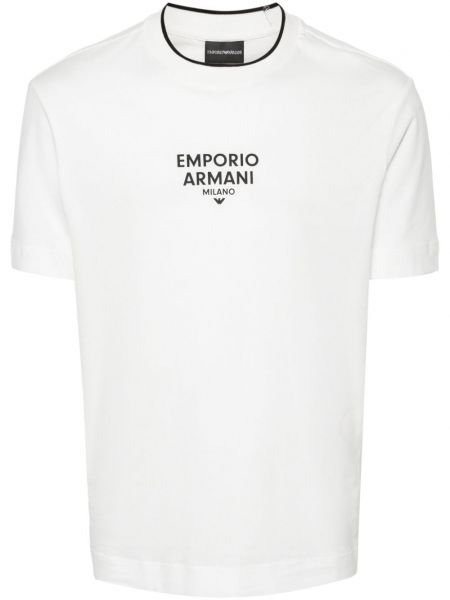 Bombažna majica s potiskom Emporio Armani bela