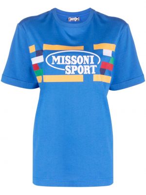 Bombažna majica s potiskom Missoni modra