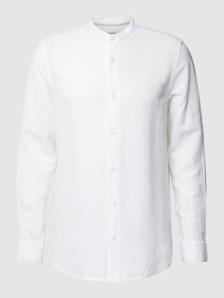 Biała lniana lniana koszula ze stójką Ck Calvin Klein