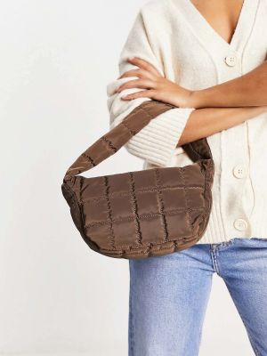 Гламурная стеганая сумка на плечо шоколадного цвета Glamorous