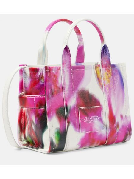 Kožna shopper torbica s cvjetnim printom Marc Jacobs bijela