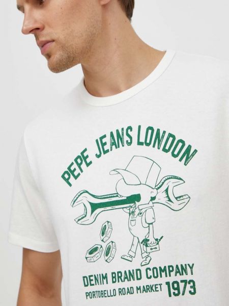 Памучна тениска с дълъг ръкав с принт Pepe Jeans бяло