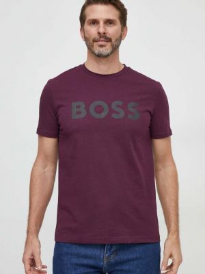 Koszulka bawełniana z nadrukiem Boss Orange fioletowa