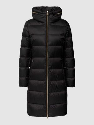 Czarny pikowany płaszcz z kapturem Geox