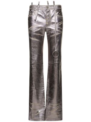 Kožené rovné kalhoty The Attico stříbrné