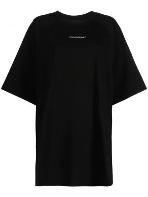 T-shirt en coton couleur unie à imprimé Monochrome noir