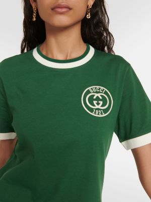 Medvilninis siuvinėtas marškinėliai Gucci žalia