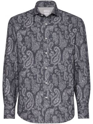 Bavlnená košeľa s potlačou s paisley vzorom Brunello Cucinelli čierna